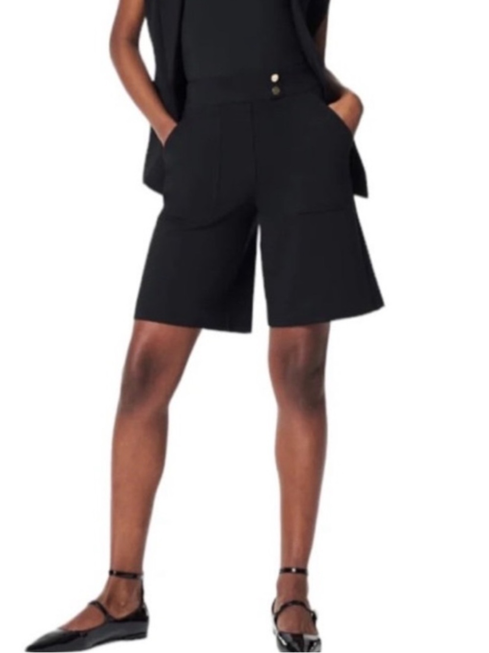 SPANX Ponte Button Tab Shorts Classic Black Size Medium